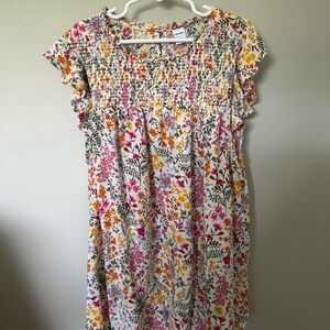 Old Navy Smocked Ruffled Pink and Orange Sundress